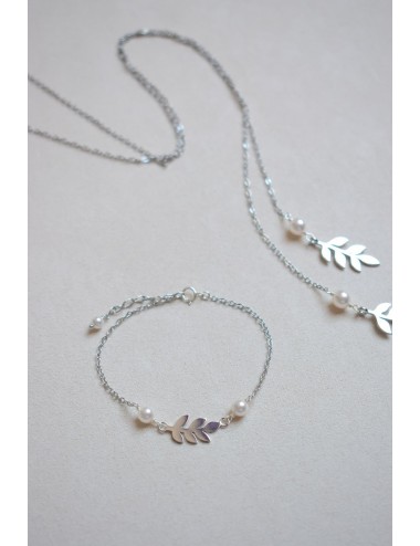 Bracelet pour la mariée Rameau, avec perles et breloque feuille