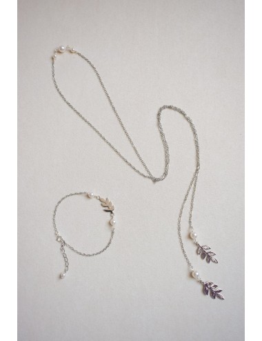 Bracelet pour la mariée Rameau, avec perles et breloque feuille