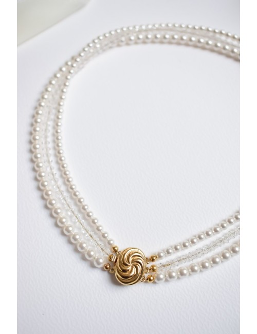 Collier de mariage Denise, 3 rangs de perles en cristal