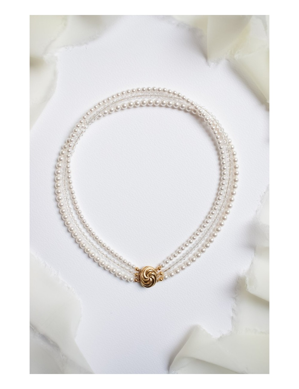 Collier de mariage Denise, 3 rangs de perles en cristal