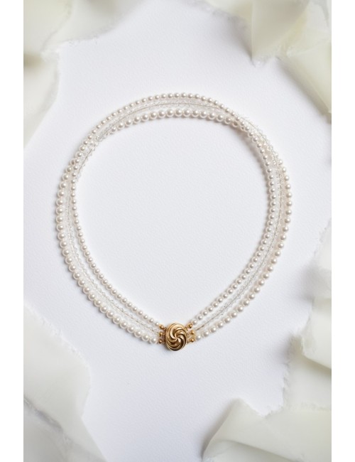 Collier de mariage Denise, 3 rangs de perles en cristal