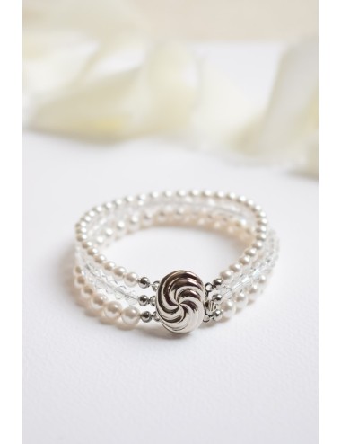 Bracelet de mariage Denise, 3 rangs de perles et un fermoir ovale