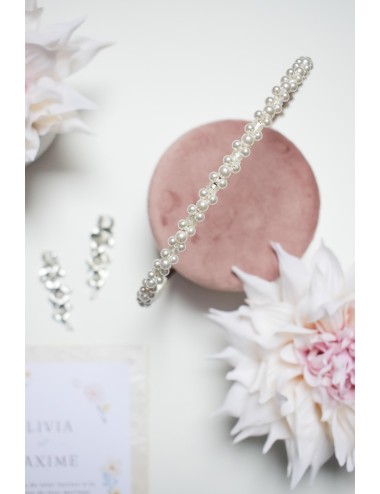 Serre tête de mariage Rêveuse avec des perles nacrées brodées