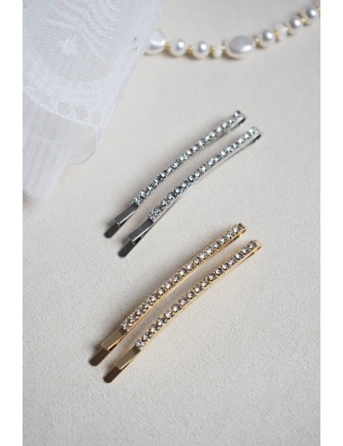 Lot de 2 pinces à cheveux pour la mariée argentées avec des strass