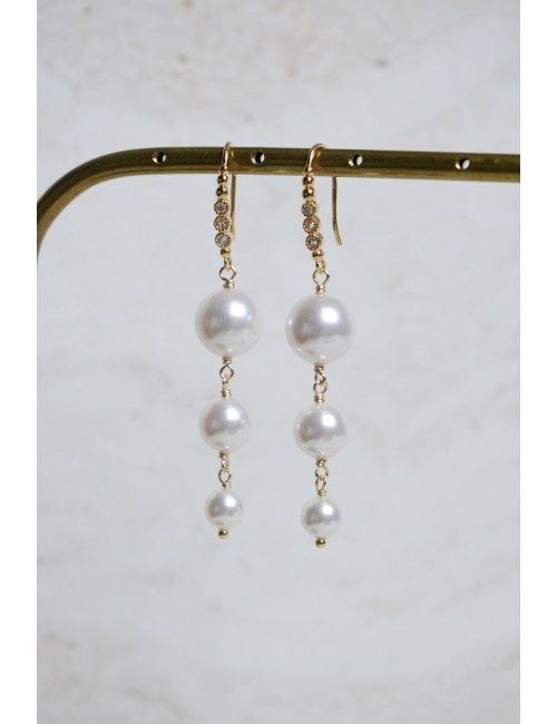 Boucles d'oreilles mariée Lotus avec perles