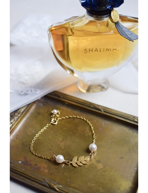 Bracelet pour la mariée Rameau, avec perles et breloque feuille
