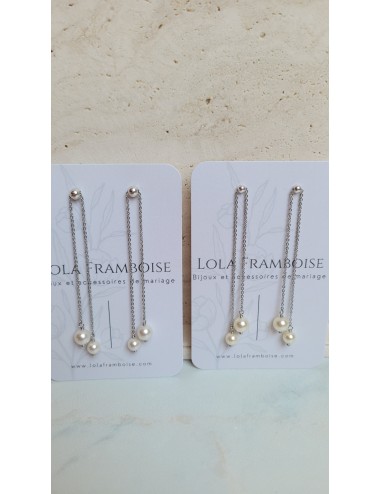 Boucles d'oreilles de mariage très fines avec chute de chaine et perle