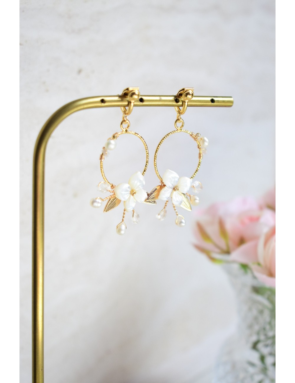 Boucles d'oreilles Mirage fermoirs clips, pour mariée champêtre