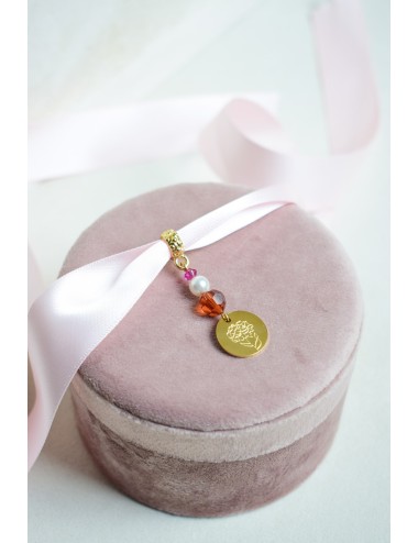 Bijou de bouquet de mariage avec médaille gravée Fleur de naissance