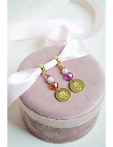 Bijou de bouquet de mariage avec médaille gravée Fleur de naissance
