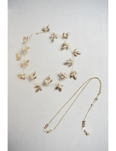Heabdand cheveux pour la mariée style bohème chic doré avec feuilles