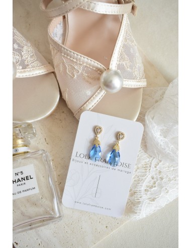 Boucles d'oreilles pour mariée, pendantes en perles de cristal bleues
