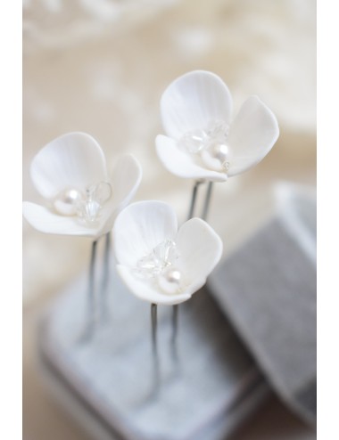 Pics à chignon de mariée en forme de fleurs de porcelaine