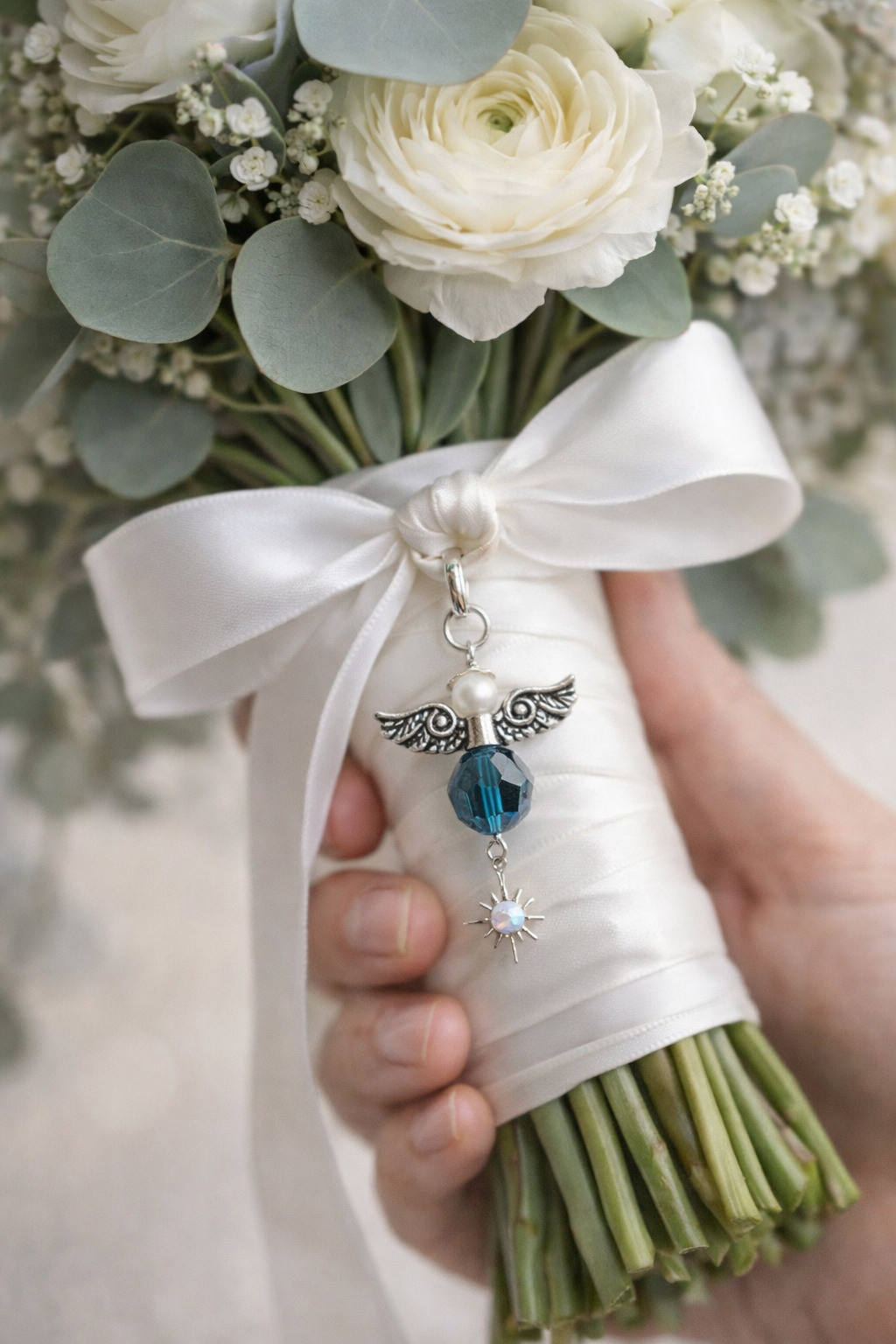 bijou de bouquet de mariage en forme d'ange bleu