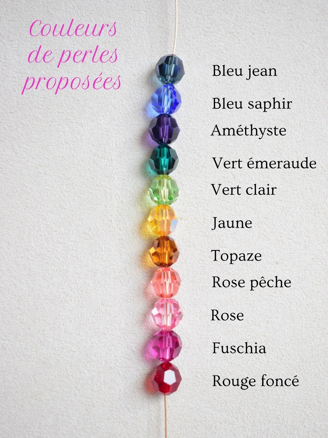couleurs de perles disponibles pour bijou de bouquet lola framboise mariage