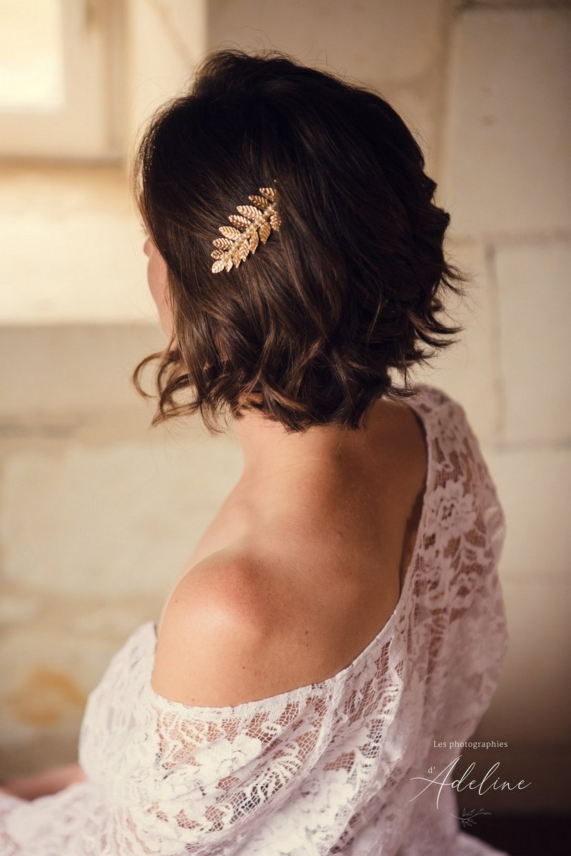 pince à cheveux feuille doree pour mariage champetre ou boheme chic